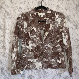 Coldwater Creek Jacket Brown and White Floral Size PS